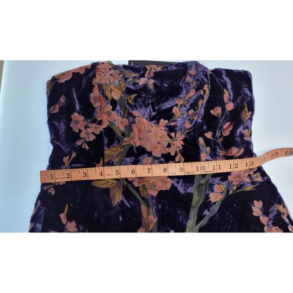 Lulus Make Dress Navy Blue Velvet Floral Strapless Midi Dress Size Small - Picture 10 of 13